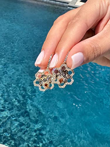 1 1/10 Carat Chocolate Diamond and 1/5 Carat Yellow Citrine Honey Bee Dangle Earrings for Women in 14k Yellow Gold (Brown, cttw) Honeycomb Leverback Drop Earrings by LeVian