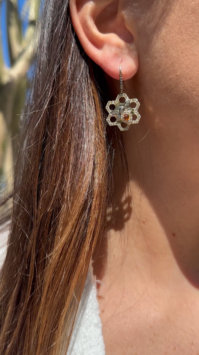 1 1/10 Carat Chocolate Diamond and 1/5 Carat Yellow Citrine Honey Bee Dangle Earrings for Women in 14k Yellow Gold (Brown, cttw) Honeycomb Leverback Drop Earrings by LeVian