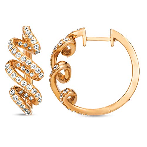 LeVian 14K Rose Gold 5/8 Cttw White Diamond Twisted Ribbon Hoop Earrings with Post & Hinge Backing (G-H Color, VS2-SI1 Clarity)