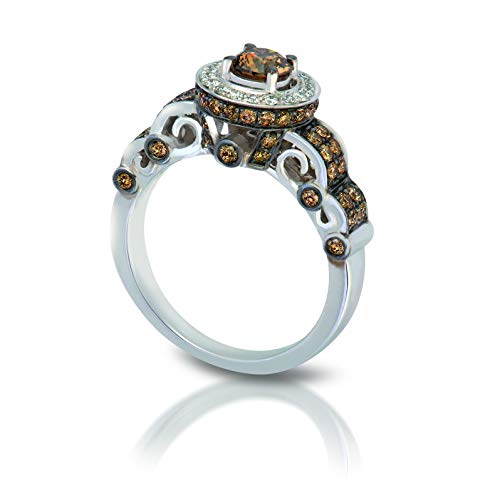 1 1/5 Carat White and Chocolate Diamond Halo Scalloped Ring for Women in 14k White Gold (G-H/Fancy Brown, VS2-SI1, cttw) Anniversary Promise Ring Size 5 to 9.5 by LeVian