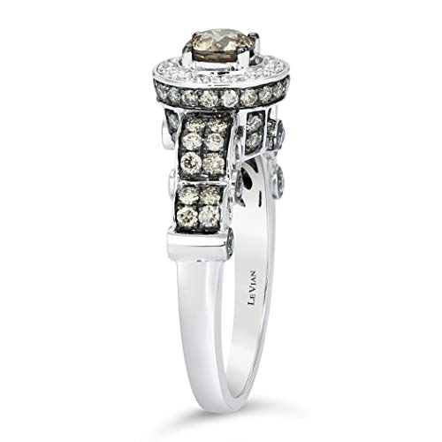 1 1/5 Carat White and Chocolate Diamond Halo Scalloped Ring for Women in 14k White Gold (G-H/Fancy Brown, VS2-SI1, cttw) Anniversary Promise Ring Size 5 to 9.5 by LeVian