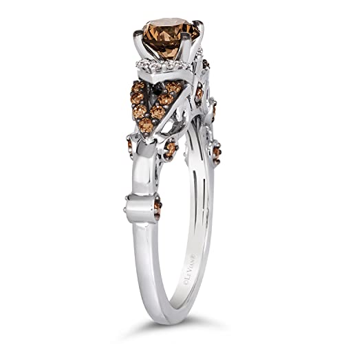 1 Carat Chocolate and White Diamond Bridal Statement Ring for Women in 14k White Gold (H-I/G-H, VS2-SI1/I1, cttw) Promise Anniversary Ring Size 6.5 by LeVian