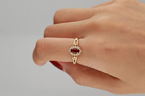 Gin & Grace 10K Yellow Gold Mozambique Genuine Ruby Ring with Diamonds for women | Ethically, authentically & organically sourced (Oval-Cut) shaped Ruby hand-crafted jewelry for her | Ruby Ring for women