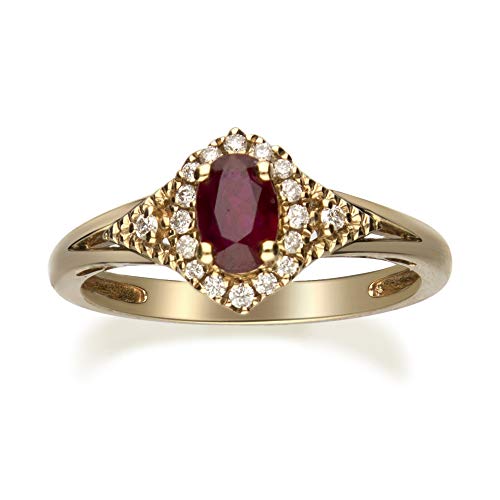 Gin & Grace 10K Yellow Gold Mozambique Genuine Ruby Ring with Diamonds for women | Ethically, authentically & organically sourced (Oval-Cut) shaped Ruby hand-crafted jewelry for her | Ruby Ring for women