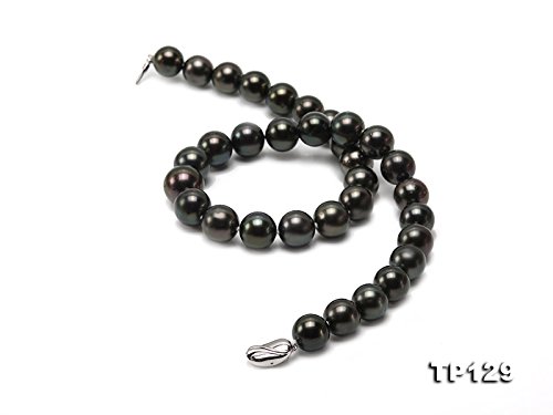 JYX Pearl AAAA+ Natural Tahitian Black Pearl Necklace 12-14mm Round Pearl Beads Strand 17.5