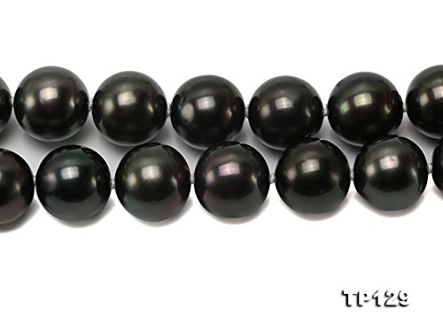 JYX Pearl AAAA+ Natural Tahitian Black Pearl Necklace 12-14mm Round Pearl Beads Strand 17.5