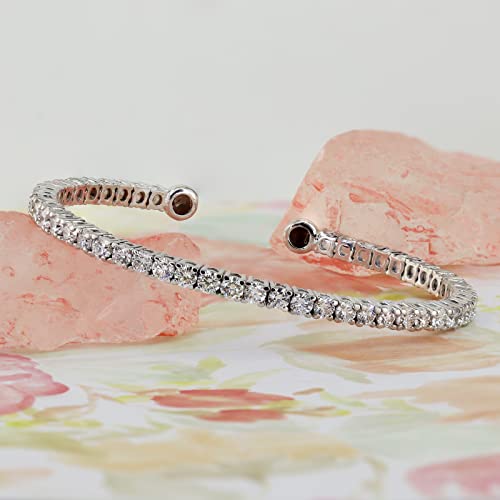 Diamond Wish 1 3/4 to 4 3/4 Carat Lab Grown Diamond Straight All The Way Flex Bangle Bracelet for Women in 14k White Gold (E-F, VS, 1.75 to 4.75 cttw) Adjustable