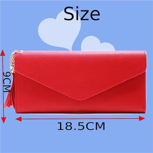 ICEMOB Stylish Women s Long Wallet Coin Wallet with 10 Card Slots and Zipper Pocket（Red