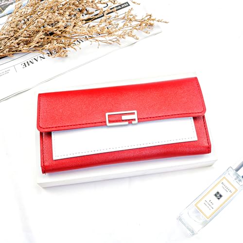 IFFANY Women s Leather RFID Organizer Wallet Card Holder with Zipper, Red