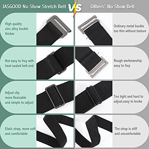 JASGOOD Women No Show Stretch Belt Invisible Elastic Web Strap Belt with Flat Buckle for Jeans Pants Dresses