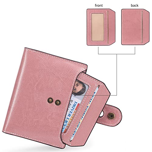 GOIACII Small Women Wallet RFID Blocking Bifold Genuine Leather Purse with Zipper Coin Pocket ID Window