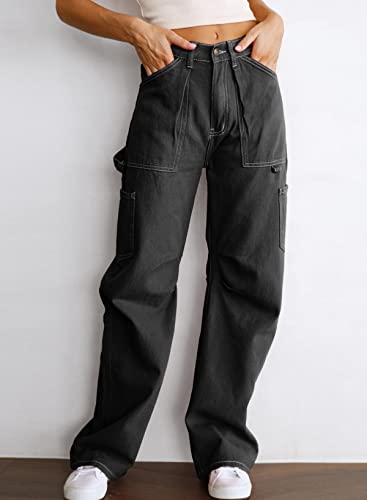 Dokotoo Women 6 Pockets High Waisted Cargo Pants Wide Leg Casual Pants Combat Military Trouser US 4-18