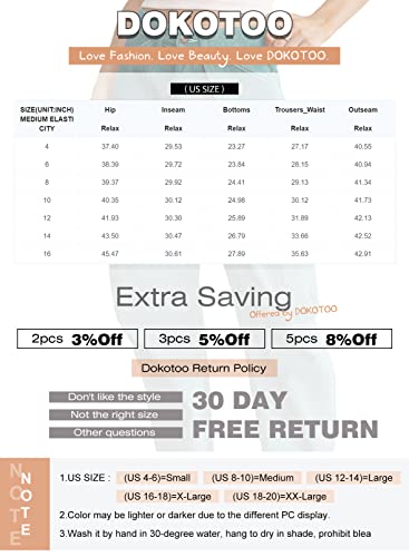 Dokotoo Women 6 Pockets High Waisted Cargo Pants Wide Leg Casual Pants Combat Military Trouser US 4-18