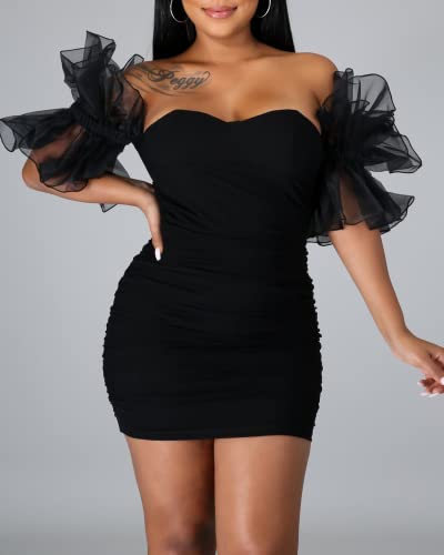 hibshaby Women Sexy Bodycon Dress Puff Sleeve Cocktail Evening Party Elegant Mini Dresses