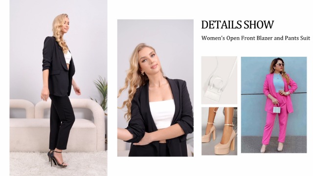 SweatyRocks Women s 2 Piece Solid Ruched Sleeve Blazer and Pants Business Office Suit Set