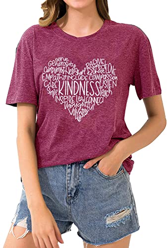 Womens Kindness Shirts Love Heart Graphic Tees Inspirational Letter Printed Be Kind Funny Casual Short Sleeve Tops