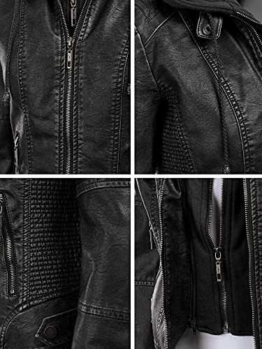 Lock and Love Women s Removable Hooded Faux Leather Jacket Moto Biker Coat