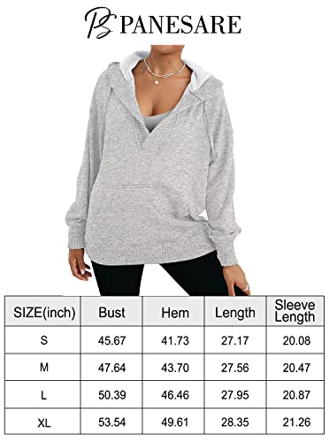 Panesare Womens Casual Hoodies Long Sleeve V Neck Lightweight Hooded Sweatshirt Loose Pullover Tops