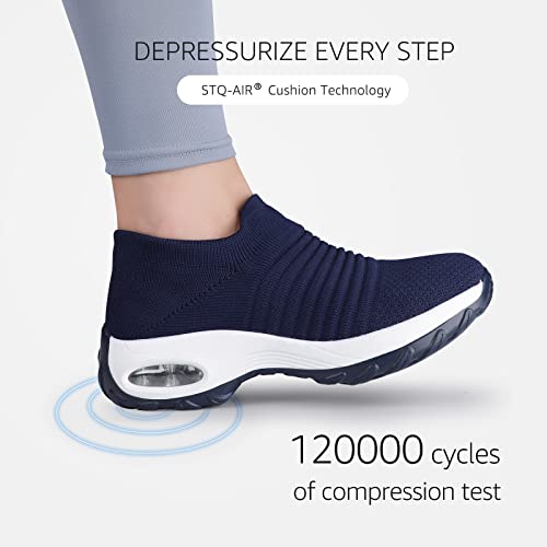 STQ Slip On Breathe Mesh Walking Shoes Women Fashion Sneakers Comfort Wedge Platform Loafers