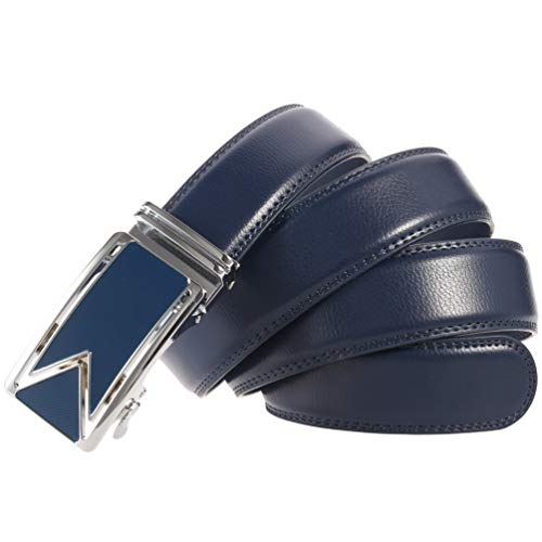 KJIEGBP Men s Belt,Men s Real Leather Ratchet Dress Belt with Automatic Buckle,Elegant Gift Box