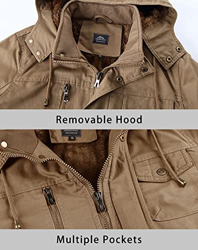 HJWWIN Men s Winter Military Jacket Thicken Fleece Lined Parka Jacket Mid Length Warm Coat with Removable Hood