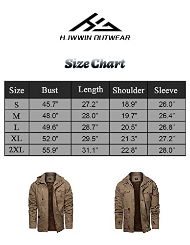 HJWWIN Men s Winter Military Jacket Thicken Fleece Lined Parka Jacket Mid Length Warm Coat with Removable Hood