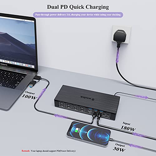 WAVLINK Enterprise-Level Universal Docking Station,20-in-1 USB-C Quad 4K Dual 5K@60Hz Display Dock with 100W Charging,4xDisplayPort(1.2),4xHDMI(2.0),2.5G Ethernet,USB 3.1/3.0-A,USB-C(PD30W)