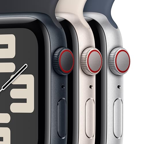 Apple Watch SE (2nd Gen) [GPS + Cellular 44mm] Smartwatch with Silver Aluminum Case with Storm Blue Sport Band S/M. Fitness & Sleep Tracker, Crash Detection, Heart Rate Monitor