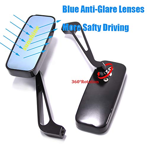 8mm/10mm Black Rectangle Motorcycle Rear view Side Mirrors compatible with Kawasaki Suzuki Yamaha Cruiser Chopper