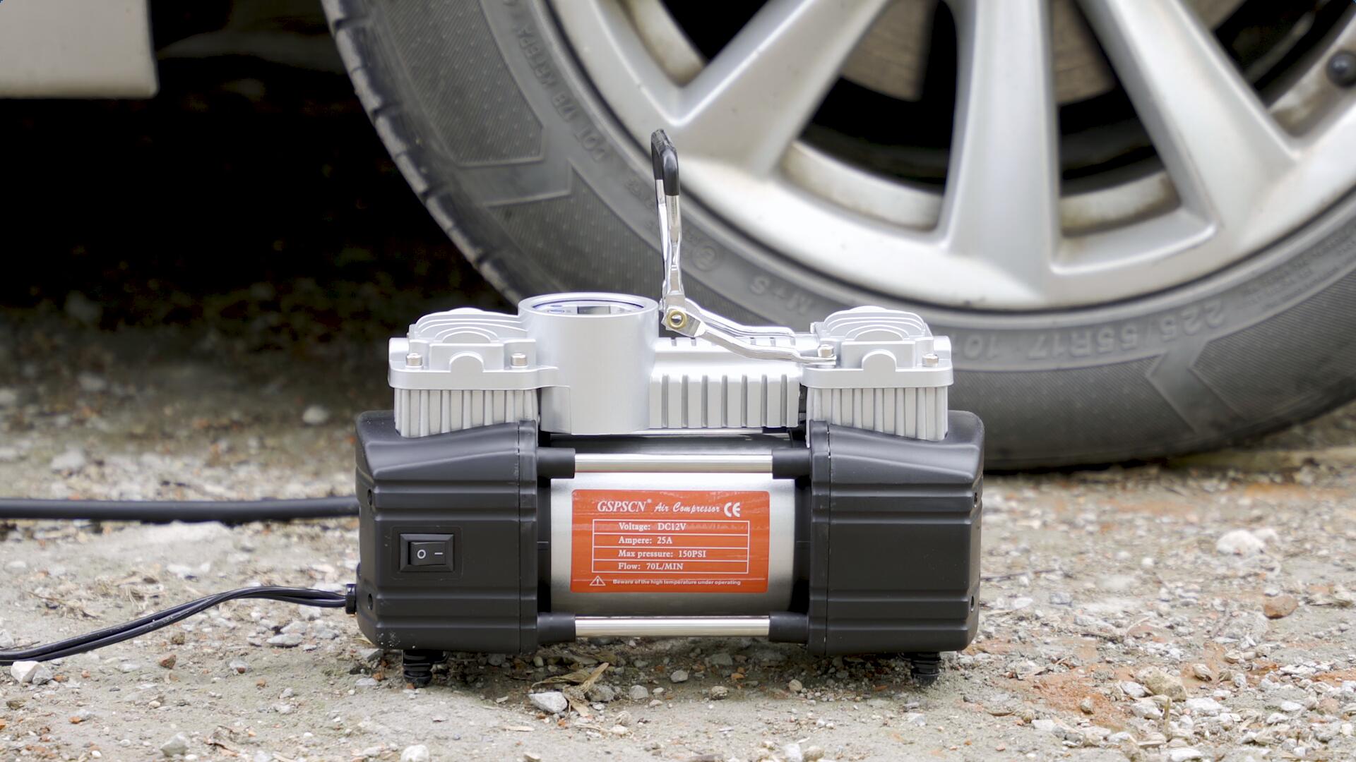 GSPSCN Portable Air Compressor Pump Tire Inflator with Digital Gauge, Heavy Duty Double Cylinder 12V Tire Pump 150 PSI with Tire Repair Kit and Toolbox for Auto,SUV,Off-Road,Truck,Bike