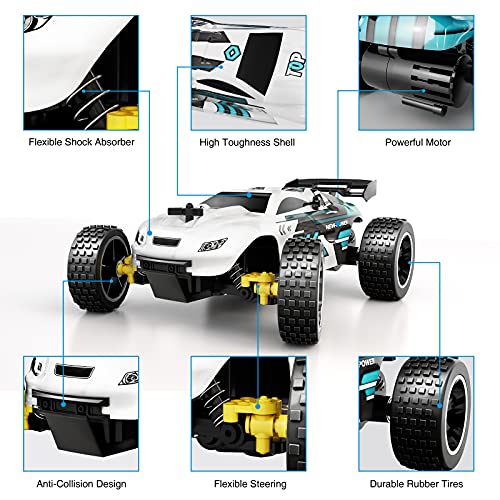 Tecnock RC Racing Car, 2.4Ghz High Speed Remote Control Car, 1:18 2WD Toy Cars Buggy for Boys & Girls with Two Rechargeable Batteries for Car, Gift for Kids (White)