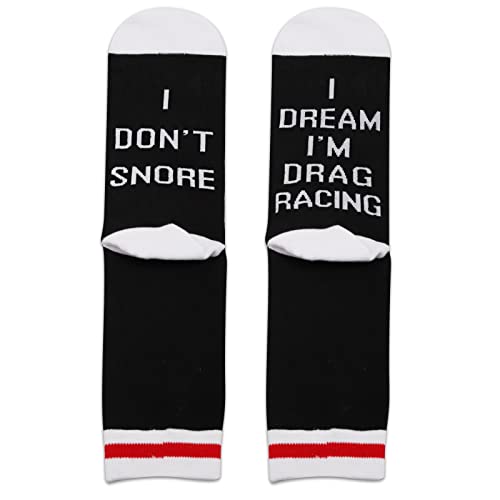 ZJXHPO Drag Racing Crew Socks I Don’t Snore I Dream I’m Drag Racing Novelty Sock Car Lover Gift Car Drag Racing Gift