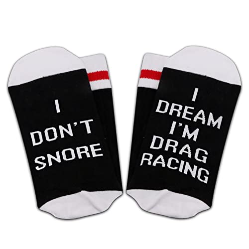 ZJXHPO Drag Racing Crew Socks I Don’t Snore I Dream I’m Drag Racing Novelty Sock Car Lover Gift Car Drag Racing Gift