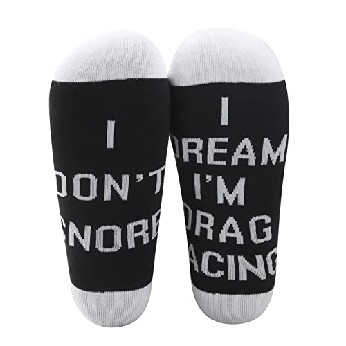 ZJXHPO Drag Racing Crew Socks I Don’t Snore I Dream I’m Drag Racing Novelty Sock Car Lover Gift Car Drag Racing Gift
