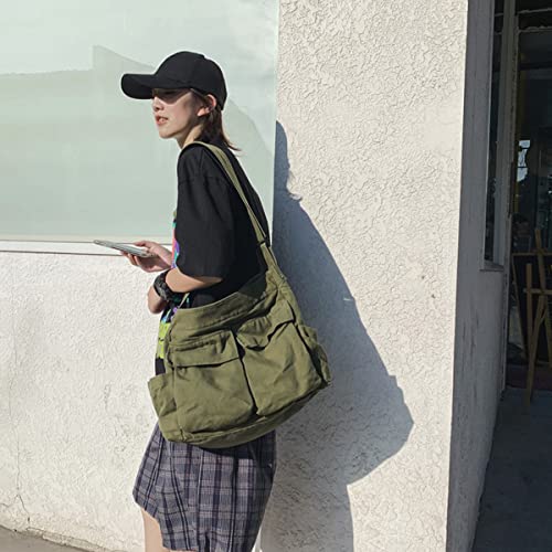GAXOS Aesthetic Crossbody Bags for Women Cute Vintage Canvas School Handbags Laptop Large Shoulder Bags