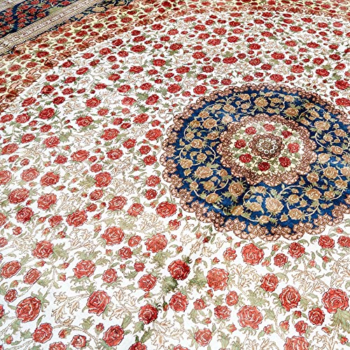 Yilong Carpet 16x16ft Square Oriental Silk Carpets Handmade Extra Large Vintage Rose Area Rug for Living Room Bedroom Dinning Room