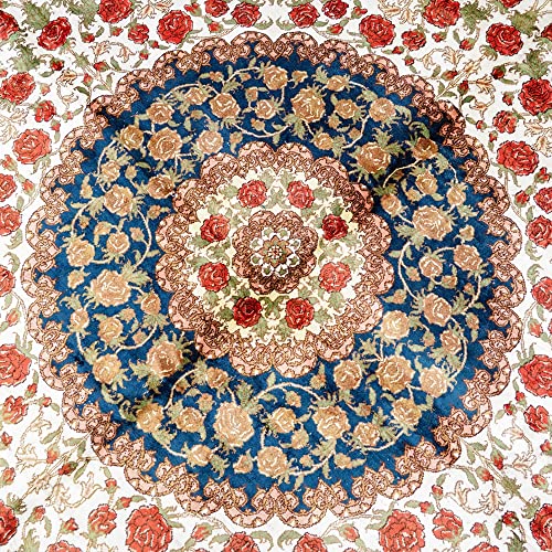 Yilong Carpet 16x16ft Square Oriental Silk Carpets Handmade Extra Large Vintage Rose Area Rug for Living Room Bedroom Dinning Room