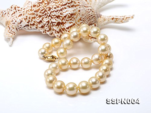 JYX Pearl Genuine 13-14.5mm Golden South Sea Pearl Necklace AAAAA Round Princess Necklace for Women 18