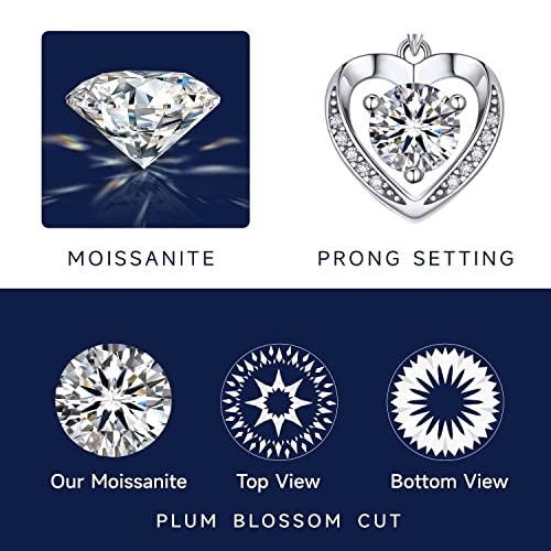 MomentWish Heart Necklaces for Women, 1 Carat Moissanite Pendant Necklace, D Color VVS1 Simulated Diamond 925 Sterling Silver Heart Pendant Necklace