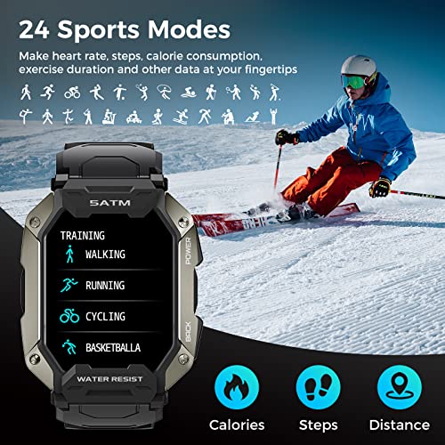 AMAZTIM Smart Watches for Men ,100M Waterproof Rugged Military Grade Bluetooth Call(Answer/Dial Calls)，Health Tracker for Android Phones and iPhone Compatible ,1.72
