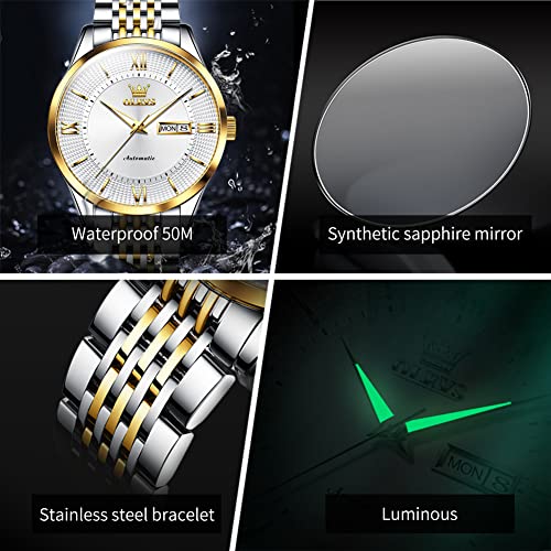 OLEVS Mens Automatic Watches Business Luxury Self Winding Mechanical Dress Wrist Watch Stainless Steel Waterproof Luminous Day Date