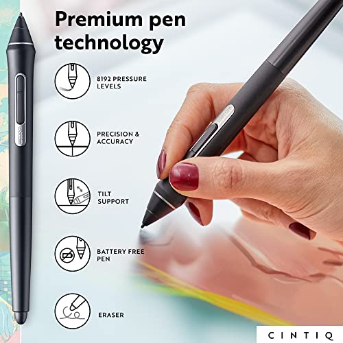 Wacom Cintiq 16 Drawing Tablet with Full HD 15.4-Inch Display Screen, 8192 Pressure Sensitive Pro Pen 2 Tilt Recognition, Compatible with Mac OS Windows and All Pens, Black