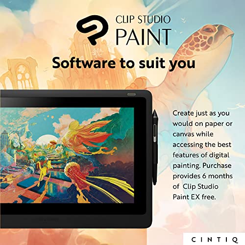 Wacom Cintiq 16 Drawing Tablet with Full HD 15.4-Inch Display Screen, 8192 Pressure Sensitive Pro Pen 2 Tilt Recognition, Compatible with Mac OS Windows and All Pens, Black