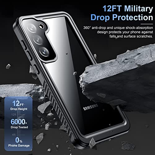 Temdan for Samsung Galaxy S23 Case,Waterproof Built-in Lens & Screen Protector[Full Body Shockproof][12 FT Military Drop Proof][Dustproof][IP68 Underwater] Case for Galaxy S23 5G 6.1’’-Black/Clear