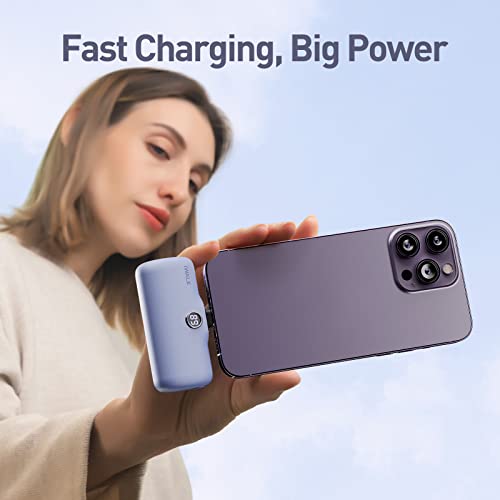 iWALK LinkPod Portable Charger 4800mAh Power Bank Fast Charging and PD Input Small Docking Battery with LED Display Compatible with iPhone 14/14 Pro Max/13/13 Pro Max/12/12 Pro/11/X/8/7/6,Purple