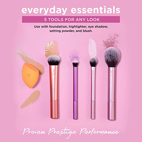 Real Techniques Makeup Brush Set with Sponge Blender for Eyeshadow, Foundation, Blush, and Concealer, Set of 5