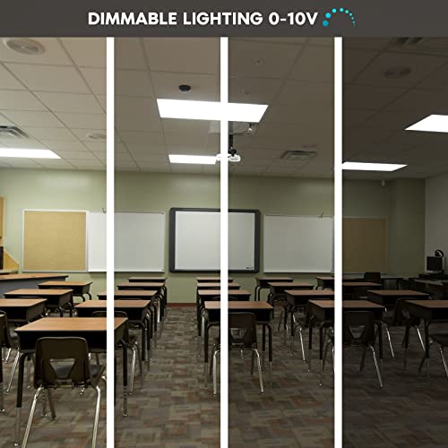 LUXRITE 2x4 FT LED Flat Panel Lights, 50W, 3 Color Selectable 3500K-5000K, 5500 Lumens, Recessed Drop Ceiling Lights, 0-10V Dimmable, 120-277V, Lay-in Fixture, IC Rated, Damp Rated, ETL, DLC (2 Pack)