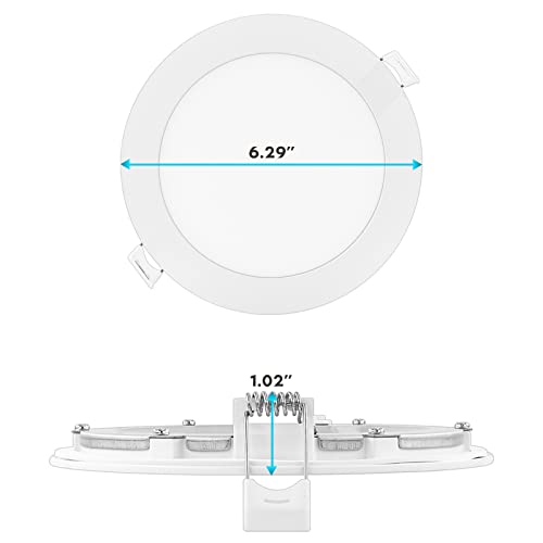 LUXRITE 5 Inch Ultra Thin LED Recessed Light with Junction Box, 12W, 5 Color Selectable 2700K-5000K, 1000 Lumens, Dimmable LED Wafer Lights, Wet Rated, IC Rated, Energy Star, ETL Listed (4 Pack)