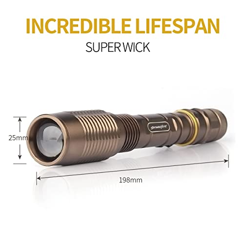 Skywolfeye Led Flashlight 2 Pack Super Bright Flashlights Rechargeable High Lumens Torch 5 Modes Zoomable Waterproof for Camping Kids Adults Outdoor Hiking Emergency (Brown)