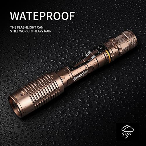 Skywolfeye Led Flashlight 2 Pack Super Bright Flashlights Rechargeable High Lumens Torch 5 Modes Zoomable Waterproof for Camping Kids Adults Outdoor Hiking Emergency (Brown)